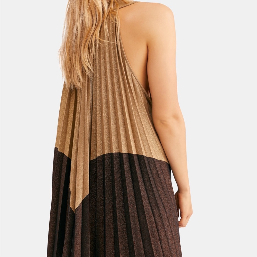 NWT Free People Gold Pleated Mini Love Dress M - Picture 2 of 8